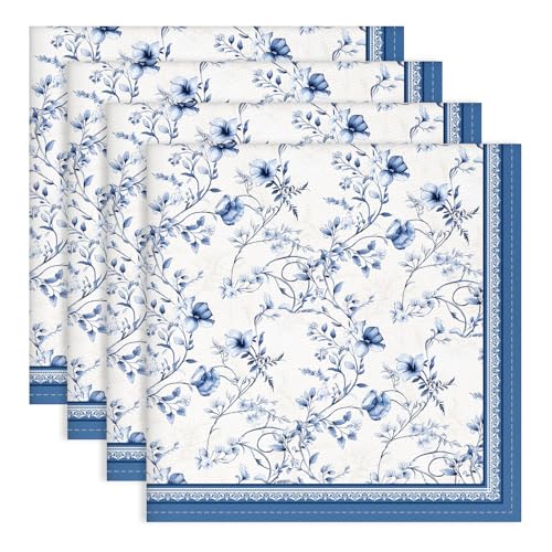 Arquiel Servilletas De Rosa Azul Tela De Cocina, Servilletas De 4 De Tela 100 Algodón Suaves Cómodas Lavables Reutilizables Servilletas De Mesa Para Cenas Familiares, Cócteles, Bodas