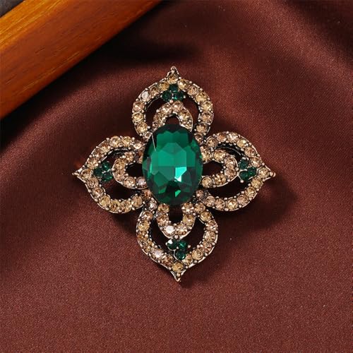 Image of Antique Crystal Brooch Pin for Women Men Vintage Rhinestone Art Deco Flower Clover Boho Victorian Brooches Lapel Pins Elegant Dress Accessories Wedding Birthday Jewelry