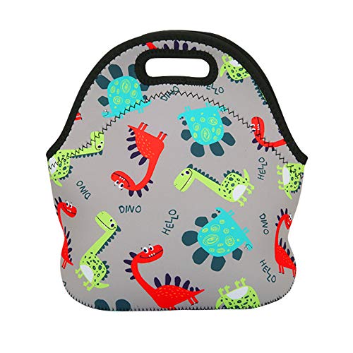Violet Mist Neoprene Dinosaur Lunch Bag Insulated Waterproof Lunch Tote Bag Cartoon Reusable Lunch Box Containers Organizer Food Carrying Bento Lunch Handbag for men Women Teen Work Gifts