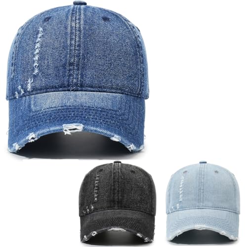 Image of Vintage Washed Denim Distressed Dad Hats Baseball Caps for Men Women