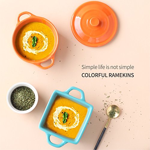 LIFVER Ramekins with Lids, Creme Brulee Ramekins, Ramekins 6 oz Oven Safe, Mini Ramekins & Soufflé Dishes, Ramekin Set of 4 (2 Red 2 Orange) - Thumbnail 7
