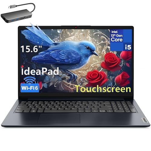 Image of Lenovo 15.6 inch Touchscreen FHD Laptop Computer, 13th Gen Intel 10-Core i5-1334U, 16GB DDR4 RAM, 1TB PCIe SSD, WiFi 6, Bluetooth, Type-C, HDMI, Abyss Blue, Windows 11 for Home and Students, Type-C HUB
