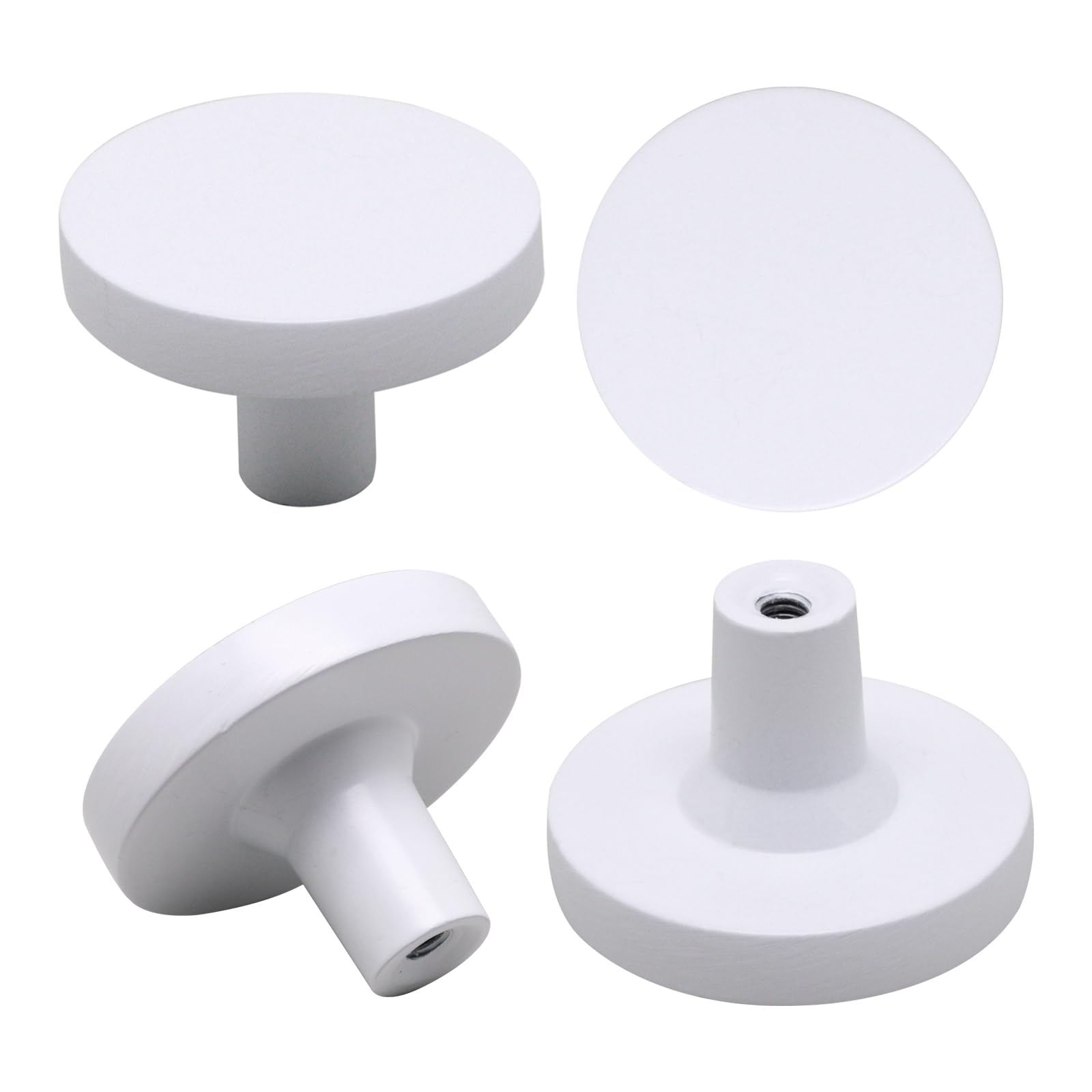 4 pomos de gabinete de cocina de 1.38 pulgadas, tiradores blancos de aleación de zinc, pomos redondos modernos para armarios de cocina, cómodas, cajones, puertas de armario (blanco)