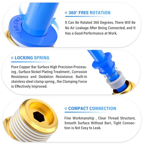 Image of TAILONZ Blue 8mm Tube OD x 3 /8 inch G Straight Push to Connect Fitting 10pcs