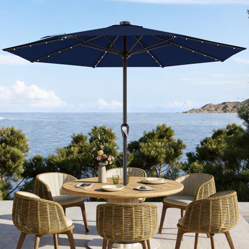 Image of AreShark 12FT Large Patio Umbrella with Solar Lights, Solar Powered Outdoor Umbrella with Crank, Patio Table Market Umbrellas for Garden, Deck, Backyard, Pool and Beach, Navy