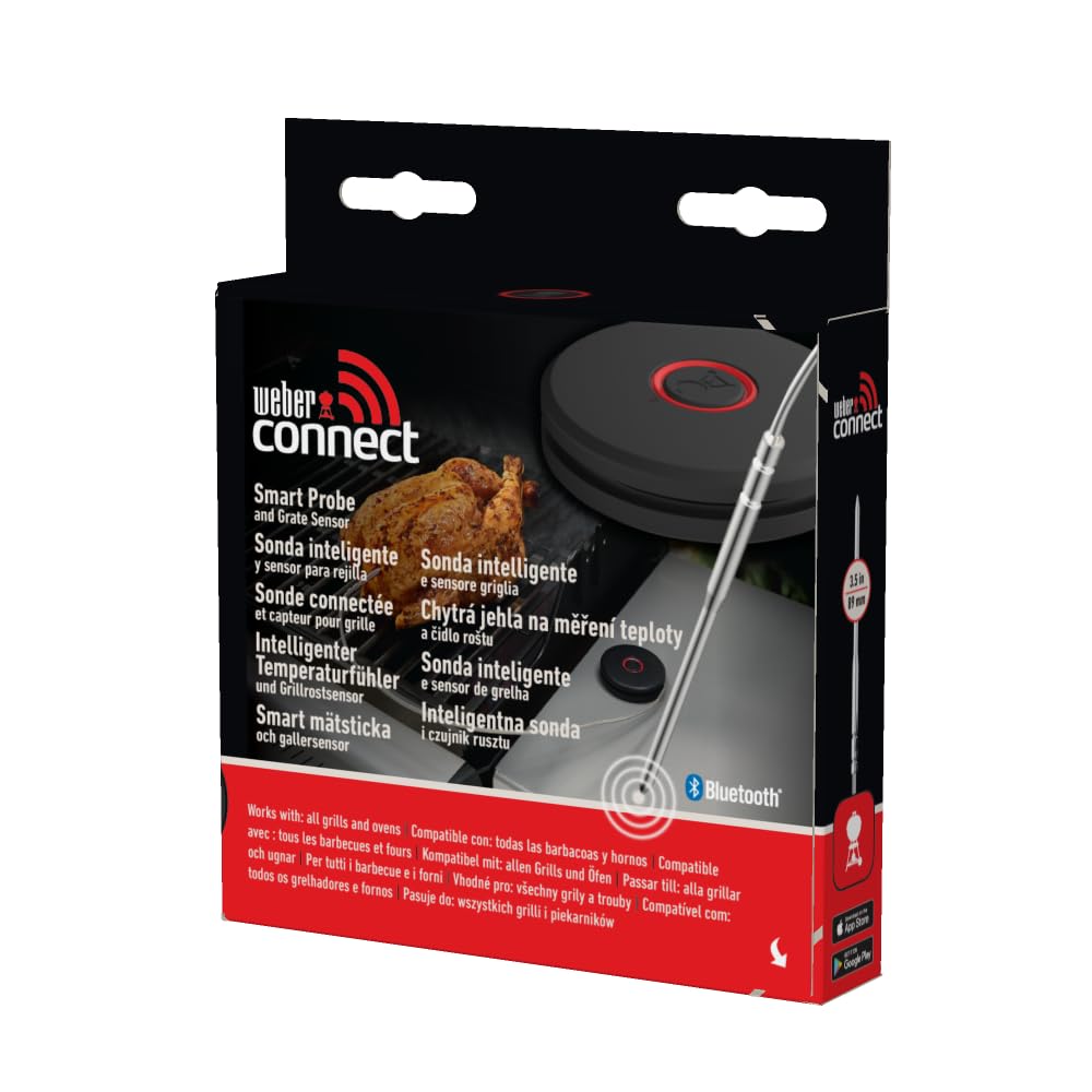 Weber Smart Thermomètre avec sondes de Grille et de Viande/Mesure la température du Gril et à cœur pour Une Cuisson Parfaite – Noir (3400590)