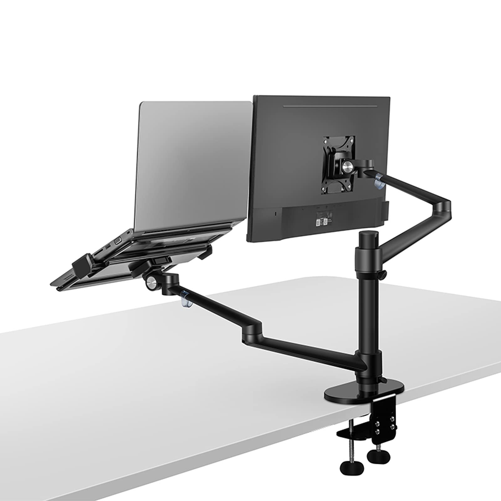 Monitor-Arm Supporto da scrivania a Doppio Braccio Regolabile per Monitor LCD e Supporto per Laptop Supporto per Braccio Singolo da scrivania per schermi da 17"-32", Vassoio extr,Silver