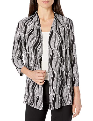 Kasper Women's 3/4 Sleeve Graphic Lines Printed Cardigan, Black Multi, X-Large