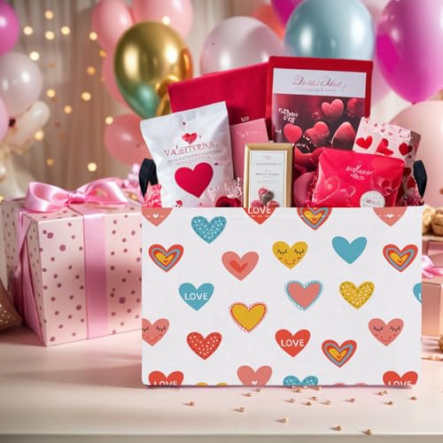 Image of Cute Heart Valentine's Day Basket Gifts Empty Storage Basket for Kid and Baby Room Decor (Colorful Heart)
