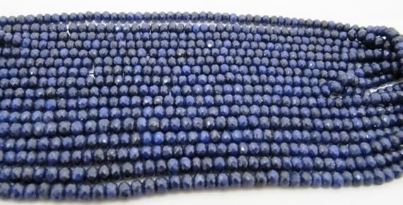 LKBEADS Niebieskie szafirowe koraliki rondelle fasetowane żyłki 35,5 cm, cięte maszynowo korund niebieski kolor koraliki 3,5 do 5 mm sprzedawane na sznurek