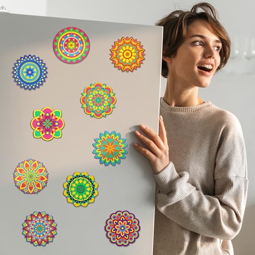 Kit 104 Pzs Imán Mandala Madera DIY para Decorar Refrigerador miniatura 6