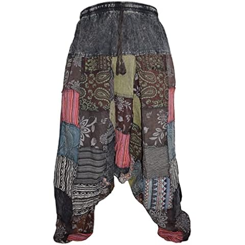 Gheri Mens Patchwork Stone Washed Yoga Bohemian Baggy Printed Harem Pants Black LXL Cover