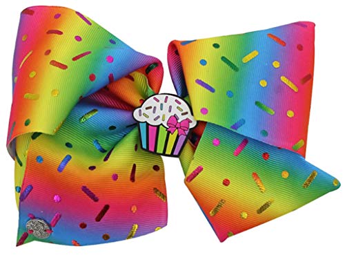 JoJo Siwa Large Scented Cheer Hair Bow - Rainbow Sprinkles with Scented Cupcake Charm