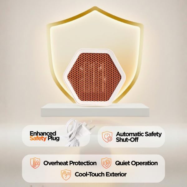 Miniatura 4 de Calentador de espacio de escritorio, pequeño calentador eléctrico portátil con protección contra sobrecalentamiento y apagado de seguridad,