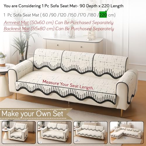Image of HOKIPO Premium Supple Soft Wavy Sofa Cover Mat with Curve for 1 /2 /3 Seater and L Shape Sofa. Make Your Own Sofa Cover Set, Mat Length 90(D) x 220(L) cm, Off-White (AR-5978-OWHT)