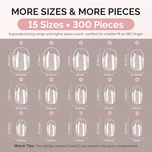 Image of MelodySusie Short Oval Round Almond X Nail Tips - 300Pcs 15 Sizes Clear Acrylic,Half Matte Full Cover Press on Nails for DIY Extension & Salon Use,Pre-Shaped for Long-Lasting Manicure