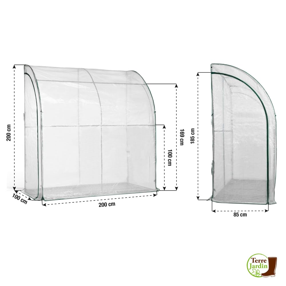 TERRE JARDIN Serre de Jardin 4 Saisons - Serre d'Hivernage Bâche Imperméable Renforcée - Anti-intempéries et UV - Structure en Acier Robuste - Légumes Plantes - 200 x 100 x 200 - Transparent