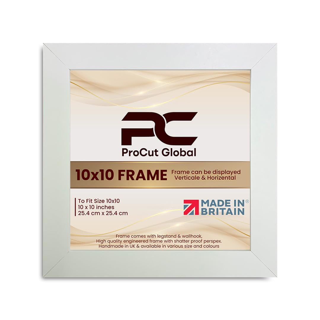 Procut Global 10X10 White Picture Frames - Modern Wooden Photo Frame with Shatterproof Perspex for Wall or Tabletop - Perfect for Posters, Certificates, Prints - Sizes & Colors Available