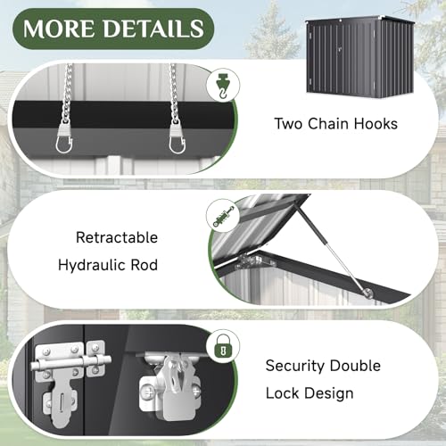Image of AECOJOY Outdoor Trash Can Storage Shed, 46 Cu.Ft Metal Garbage Bin Enclosure with Lift-Up Lid & Gas Strut, Waterproof Outdoor Garbage Can Organizer, Bike Shed Backyard Patio Garden, Dark Grey