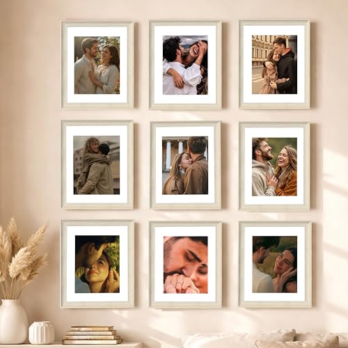 Image of Art Street Wooden Photo Frame for living room, Aesthetic Cave Design Photo Frames for Photograph, Art Work, Certificates Set of 9 (11x14 Inch, White)