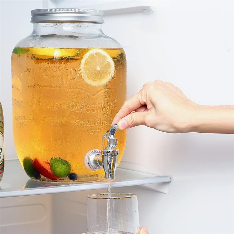 Avastro 4L Square Clear Glass Beverage Container Juice Dispenser with tap Big Volume Glass Water Beverage Barrel Mason Jar Pack of 1