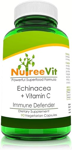 NutreeVit Cápsulas 100 % orgánicas de defensa inmune - Apoyo inmune con equinácea y vitamina C - Promueve la piel sana (120 unidades)