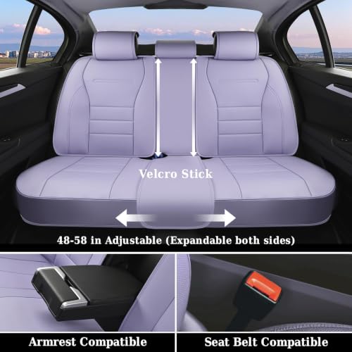 Image of Coverado Car Seat Covers Full Set, Nappa Leather Seat Covers for Cars, Car Seat Protector Car Seat Cushion, Front and Back Seat Protectors Cushions Universal Fit for Most Cars Vehicles(Purple)