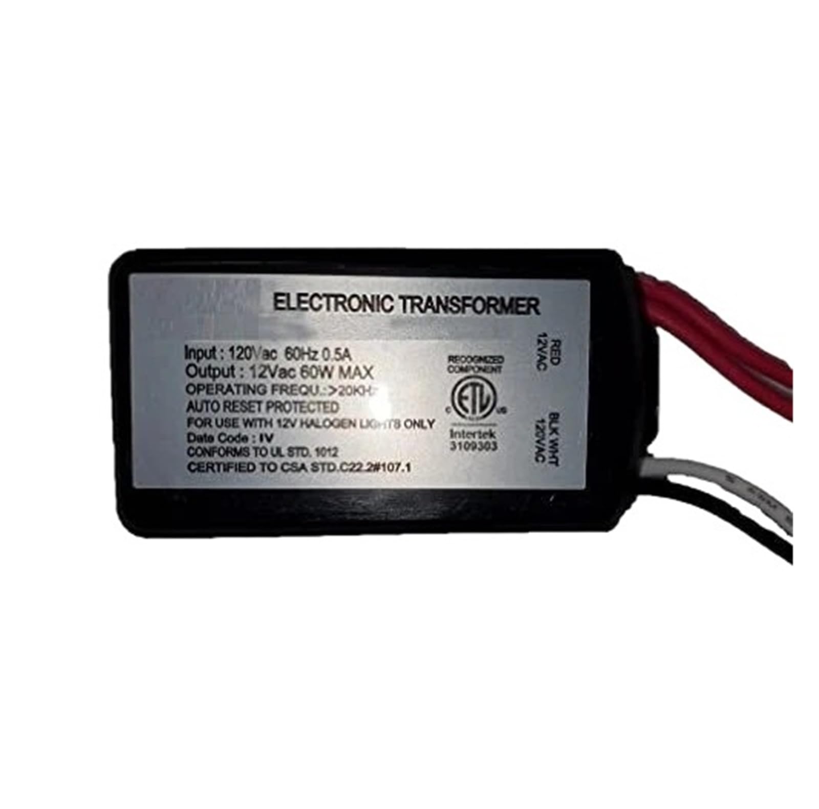 Adattatore alogeno incapsulato, 60W, ingresso 120V, 12V