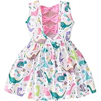 Popshion Girls' Dinosaur Dress - Toddler Sleeveless Summer Dress - White/1300 - Size 5-6T