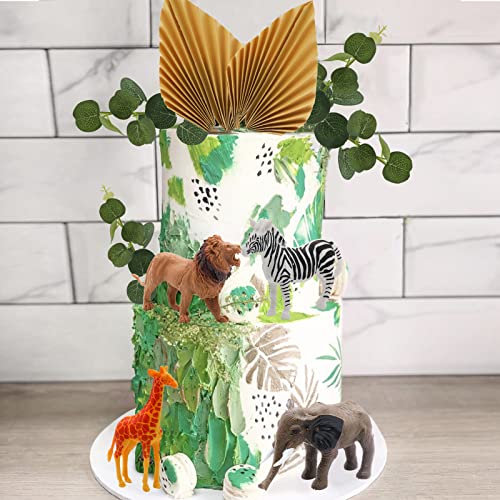 Lukinuo 20Pcs Realistic Safari Jungle Animal Cake Topper Gold Palm Eucalyptus Leaves Lion Giraffe Elephant Zebra Figures Animal Cake Decoration For Safari Jungle Wild Zoo Theme Birthday Baby Shower… #TOP6