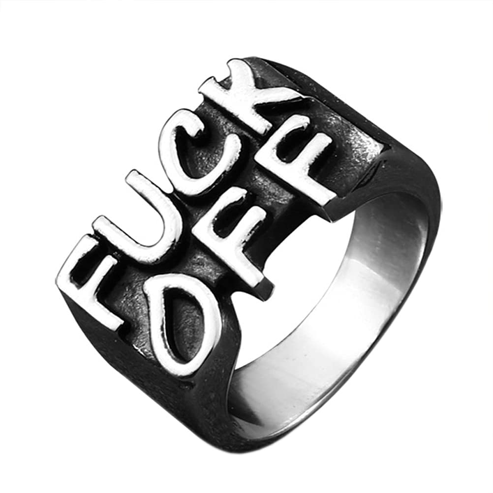PAMTIERMen's Stainless Steel Cool Letter Fuck Off Middle Finger Ring Personalized Punk Rock Jewelry