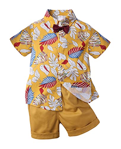 Image of Toddler Baby Boy Summer Clothes Set Floral Shirt Bow-tie Shorts Hawaiian Outfit