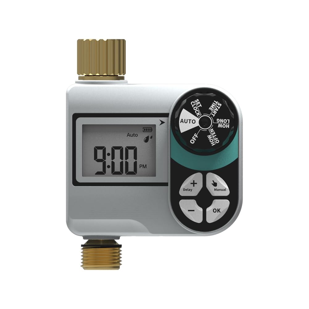 Aundhegrtt Garden Irrigation Controller Digital Sprinkler Brass Water Timer IP55 Waterproof Automatic Watering System for Yard Lawn