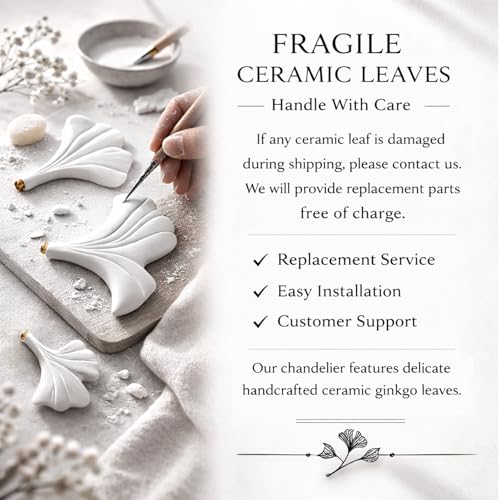 Image of Tree Branch Chandelier Ceiling Light, Modern Gold Ceramic Ginkgo Leaf Chandeliers Brass Flush Mount Chandelier Light Fixture for Kitchen Living Room Dining Room, 31.5 inch Ceiling Light Fixture