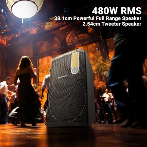 Image of ZEBRONICS Epic Plus Party DJ Speaker, 480 Watts, Supports Bluetooth, USB, SD, AUX, Dual UHF Wireless MIC, Karaoke & Recording Function, Wired Mic Input & Controls, Black