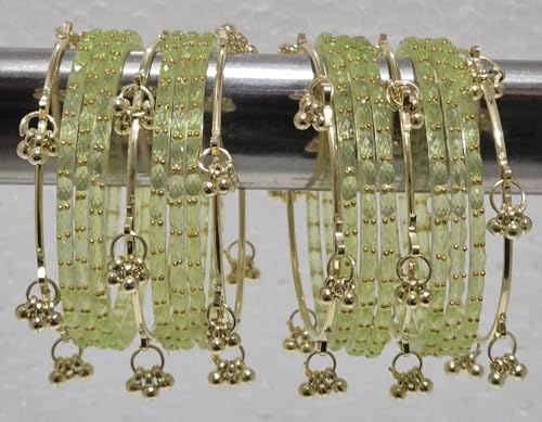 Image of kashmiri ghangharoo glass bangle Set For Women And Girls | Light Weight Bangles | Traditional Transparent Fancy Glass Chudi Set for Wedding, Party (18 Bangles)