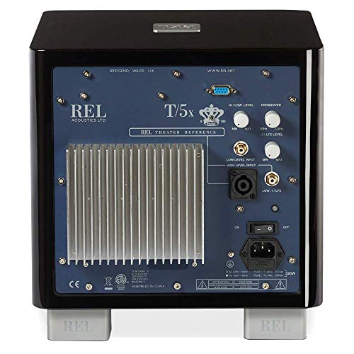 Image of REL T /5x 8-Inch Powered Subwoofer - Compact Sealed Design with Class AB Amplifier, RCA Inputs, and Powerful Bass for HiFi Stereo Systems, Home Theater, and Surround Sound - High Gloss Black Finish