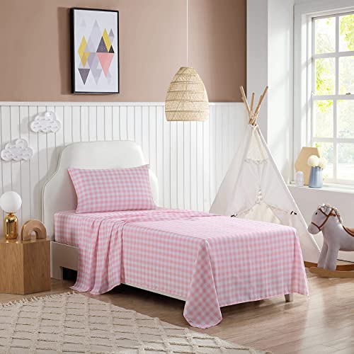 Image of Eddie Bauer Kids - Full Sheet Set, Ultra-Soft Microfiber Bedding with Fully Elastic Fitted Sheet, Kids Bed Set with Pillowcases, Easy Care Bedding (Poppy Plaid)