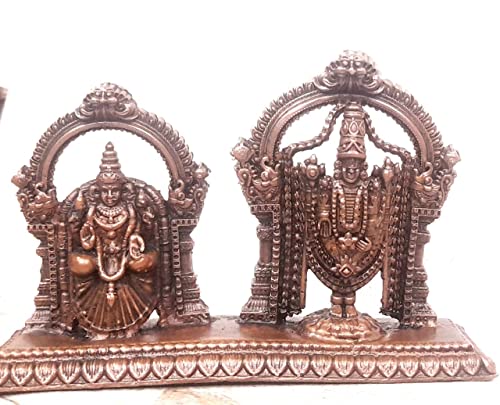 Image of Copper Idols India, 3.1 inches, Handmade Lord Balaji with Lakshmi, 295 Grams, Patina Antique Finish, Pack of 1 Piece