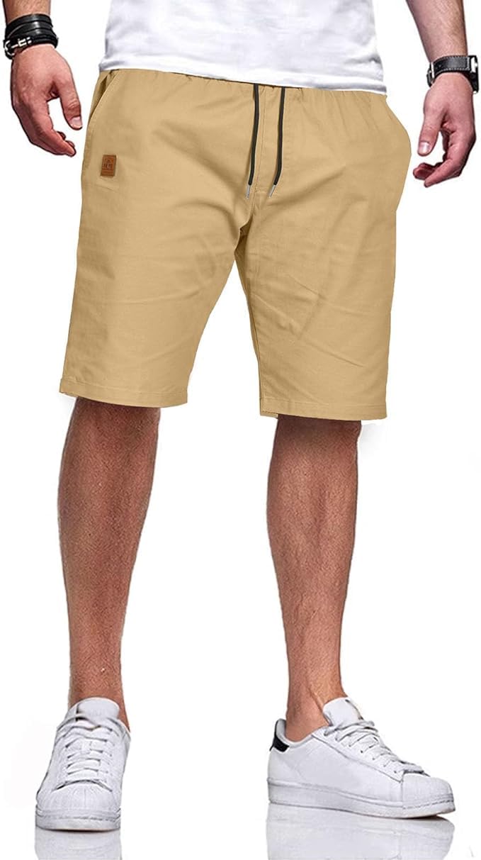 Tansozer Mens Shorts Casual Classic Fit Drawstring Workout Chino Beach Shorts with Elastic Waist and Pockets