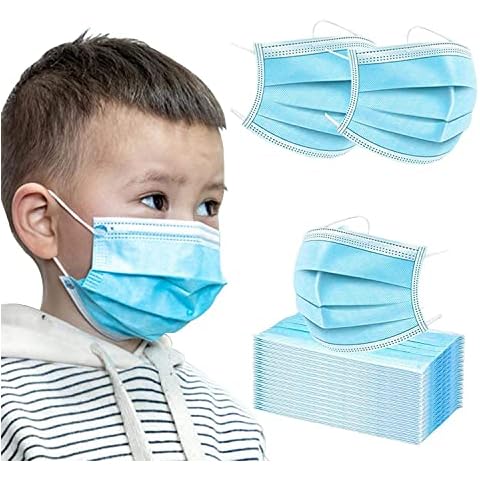 50 Pcs Disposable Face Masks for KIDS (9.5 x 14 cm) | Nose & Mouth Coverings with 3-Layer Safety Shield, Elastic Ear Loops & Comfortable Universal Design Cover