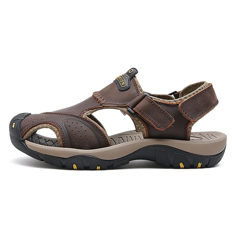 Men's Hiking Driving Leather Sandals Casual Athletic Beach Shoes Closed Toe Breathable Lightweight Water Sandals Outdoor Walking Sandals3