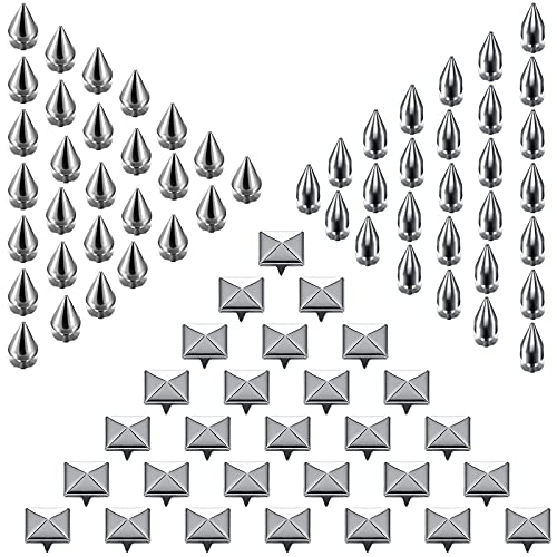 460 Pieces Studs for Clothing, 300 Pyramid Studs Jacket Studs Spikes 0.4 Inch 4 Square Rivets 160 Metal Studs 0.4 0.6 Inch Silver Spikes and Studs for Punk Clothing Accessories DIY Craft Decor