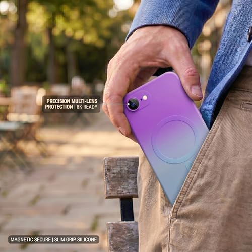 Image of amazon basics Gradient Mag-Safe Case for iPhone 16E | Soft Silicone Shockproof Cover with Camera Protection | Slim Lightweight Design | Smooth Touch & Durable - Purple & Gray