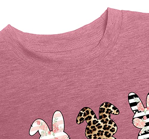 Image of LAZYCHILD Kids Easter Shirt Girls Happy Easter Shirts Rabbit Graphic Long Sleeve Striped Tee Tops 5-14 Years
