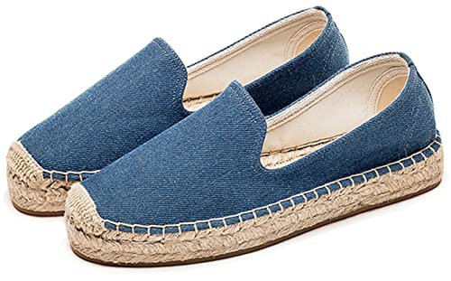 Image of Women's Classic Slip on Flat Shoes Casual Cap-Toe Platform Simple Espadrille Canvas Loafers Dark Denim 6