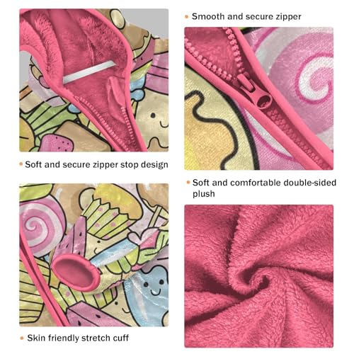 OTVEE Cute Sweet Dessert Doodle Donat Cookies Kids Hoodie Jacket Fall Spring Full Zip Warm Outwear Coat3