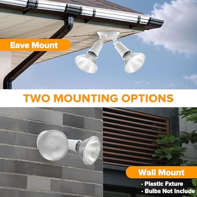 LUTEC 6 Pack Adjustable Twin Par Holder Outdoor Flood Lights, Switch Controlled Security Lights, Floodlights Fixture, Waterproof Exterior Max 300 Watt Par38 Flood Light for Garage, Yard, Porch-White