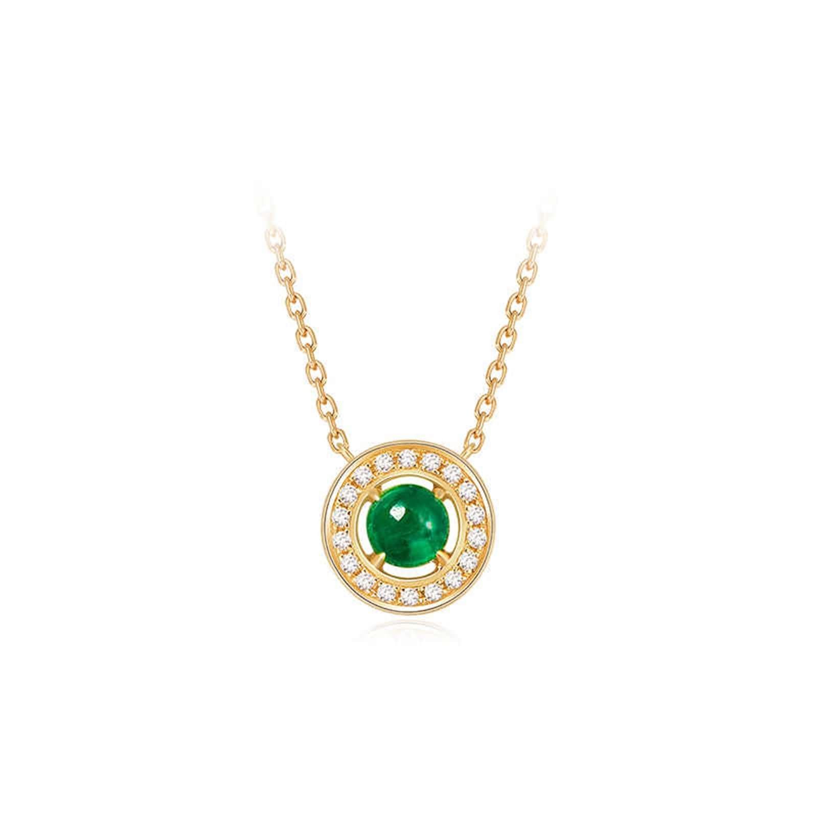 Collares de esmeralda para mujer, oro amarillo de 9 quilates, 14 quilates, 18 quilates, colgante redondo hueco con esmeralda de 0,2 quilates y diamante