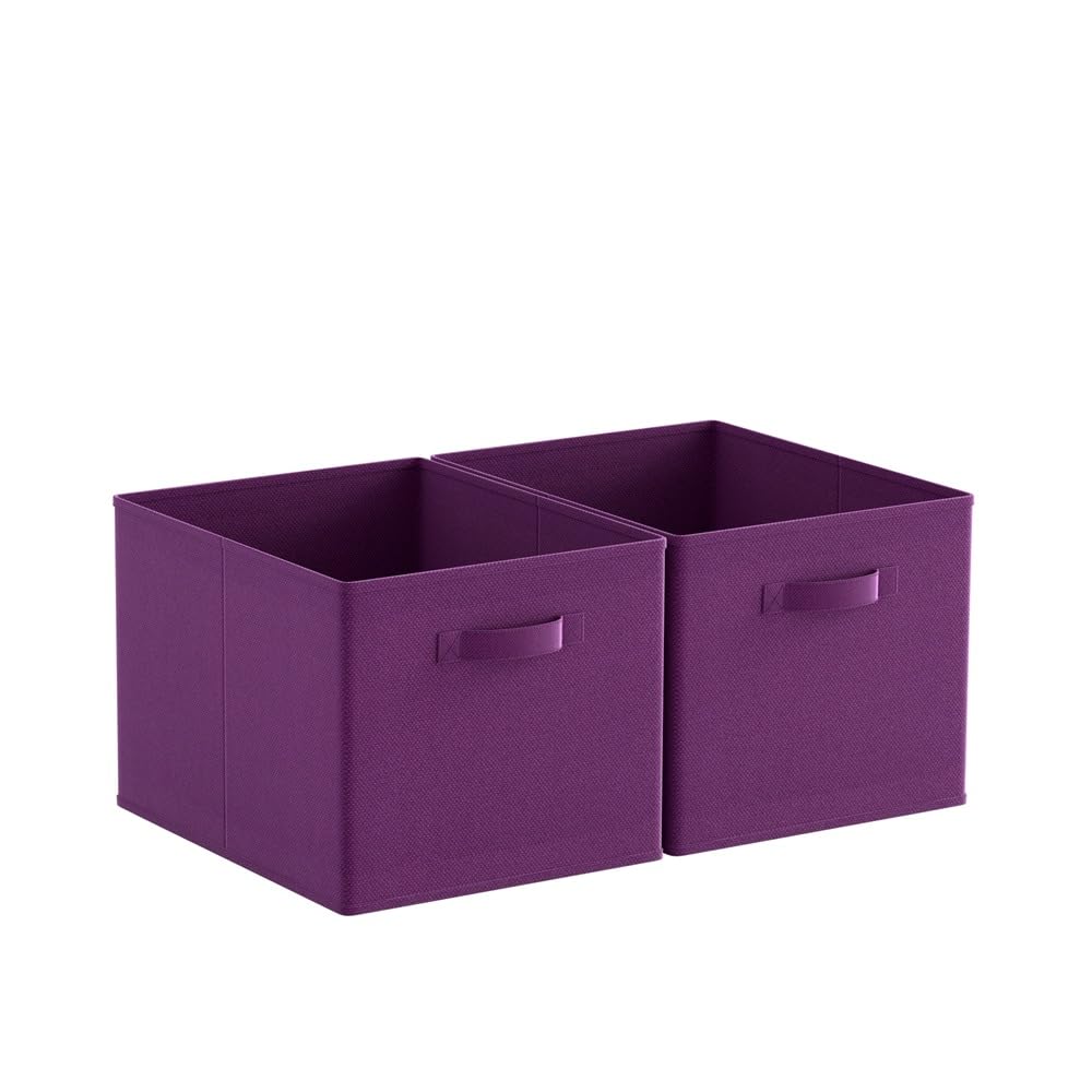 2 PCS Folding Collapsible Storage Cube Boxes with Handle for Kids Toy Clothes, Foldable Canvas Unit Cube Organiser Basket Bin for Nursery Children Bedroom Wardrobe (38*33cm Purple, Pack of 2) โ image 1